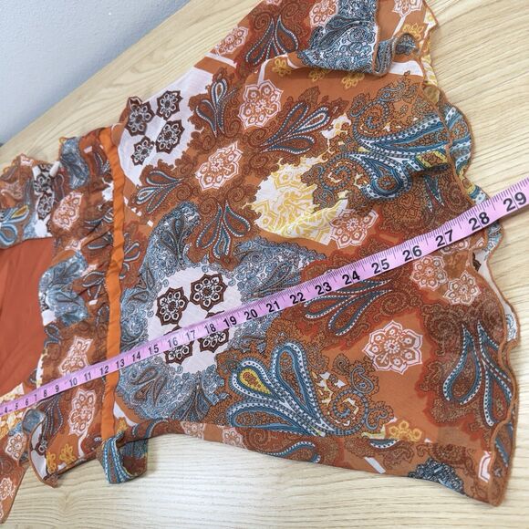 Vtg Y2k Babydoll Peasant Top Size L Orange Fairy Whimsi Paisley Flutter Festival - Picture 9 of 12
